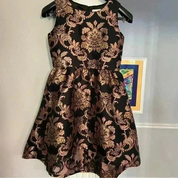The Children's Place Dress Size 14 Black Gold Fit & Flare Asymmetrical Hem Party - Picture 10 of 10